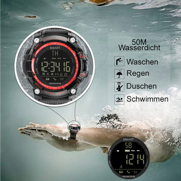 Wasserdichte Smartwatch mit Fitnesstracker und Bluetooth