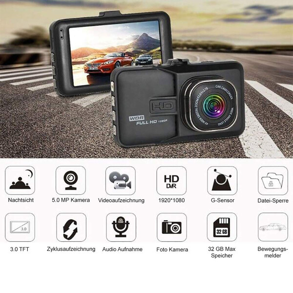 Full-HD Dashcam mit Weitwinkelobjektiv und Nachtsicht