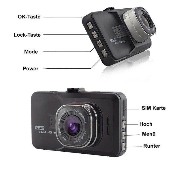Full-HD Dashcam mit Weitwinkelobjektiv und Nachtsicht
