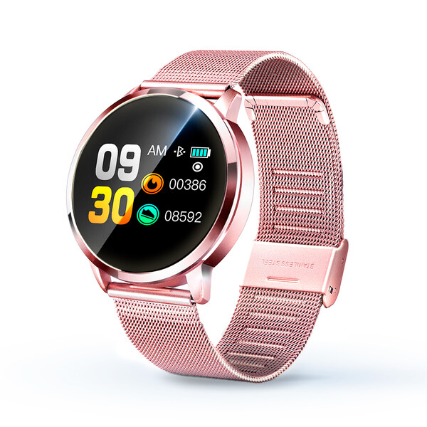 Q8A Smartwatch Activity Fitness Tracker Rosegoldenes Edelstahlarmband
