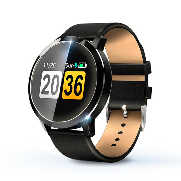 Q8A Smartwatch Activity Fitness Tracker Schwarzes Lederarmband