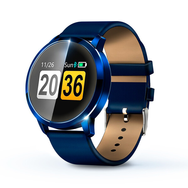 Q8A Smartwatch Activity Fitness Tracker Blaues  Lederarmband