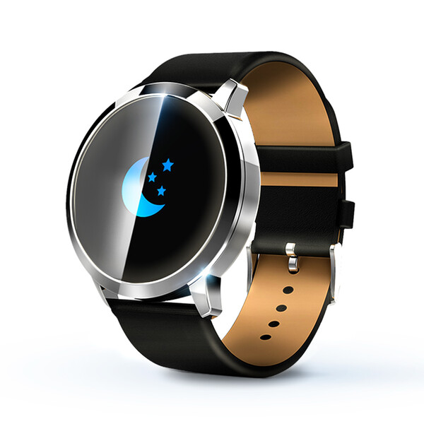 Q8A Smartwatch in Silber mit Schwarzem Lederarmband