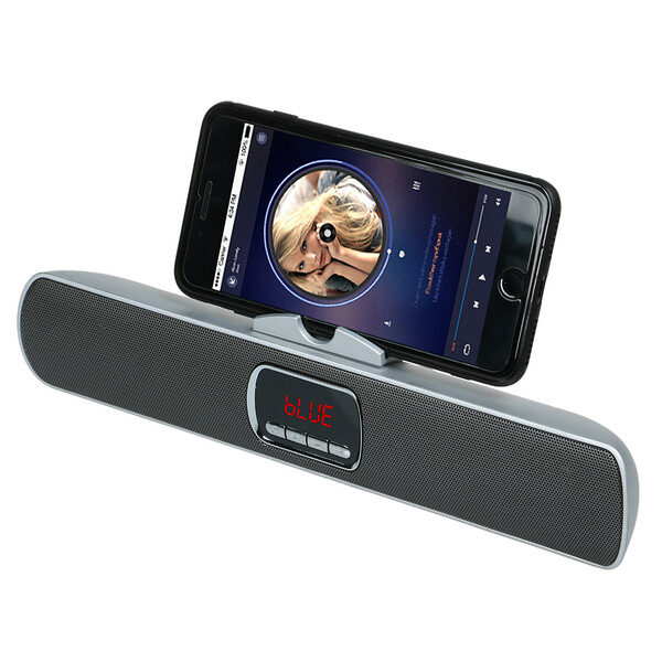 Bluetooth Musikbox mit Mikrofon & Smartphone-Halterung Silber
