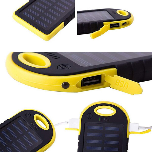 Solar-Powerbank mit 5000 mAh Schwarz/Schwarz mit 1m Micro USB Kabel