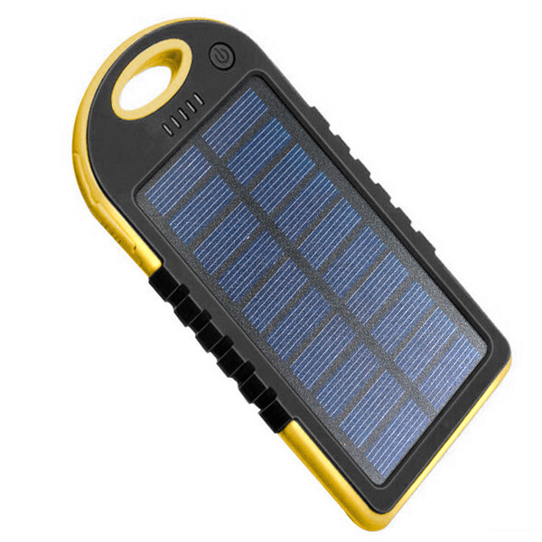 Solar-Powerbank mit 5000 mAh und Karabiner Schwarz/Gelb