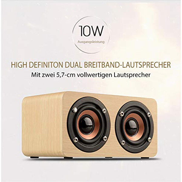 Kabelloser Lautsprecher in Holzdesign mit zwei Subwoofern Hell