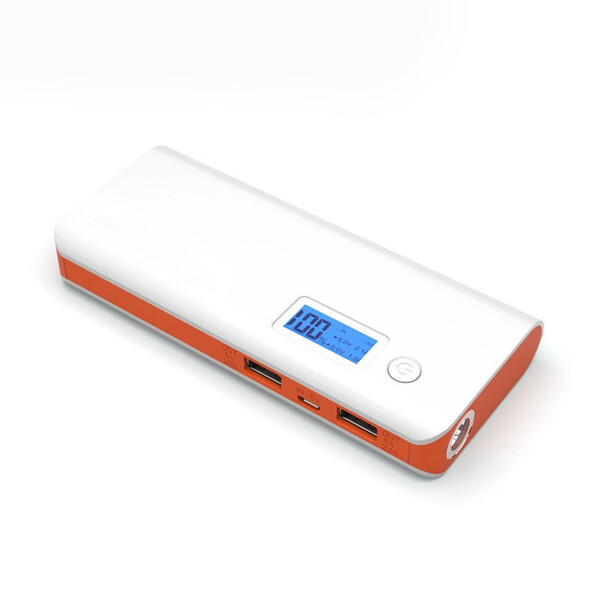 Kleine 15.000mAh Powerbank Weiß/Orange mit 1m Micro USB Kabel
