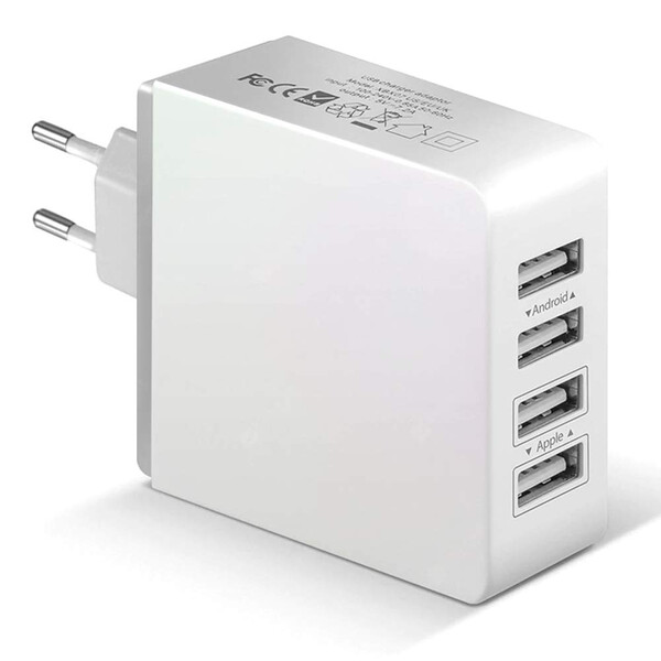4 port USB Adapter Weiß mit 3m Micro USB Kabel