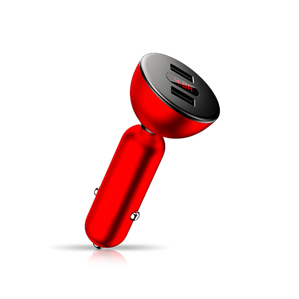 KFZ Ladegerät mit Display Rot mit 1m Micro USB Kabel