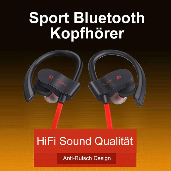 Bluetooth Kopfhörer mit eingebautem Mikrofon und Ohrbügel Schwarz