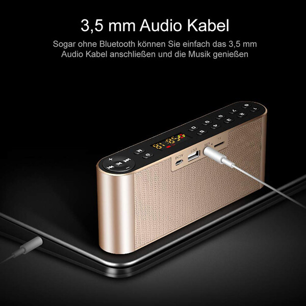 Kabelloser Bluetooth Lautsprecher mit Edelstahlgehäuse Gold