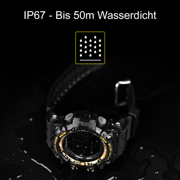 Wasserdichte Smartwatch mit Fitnesstracker und Bluetooth Schwarz