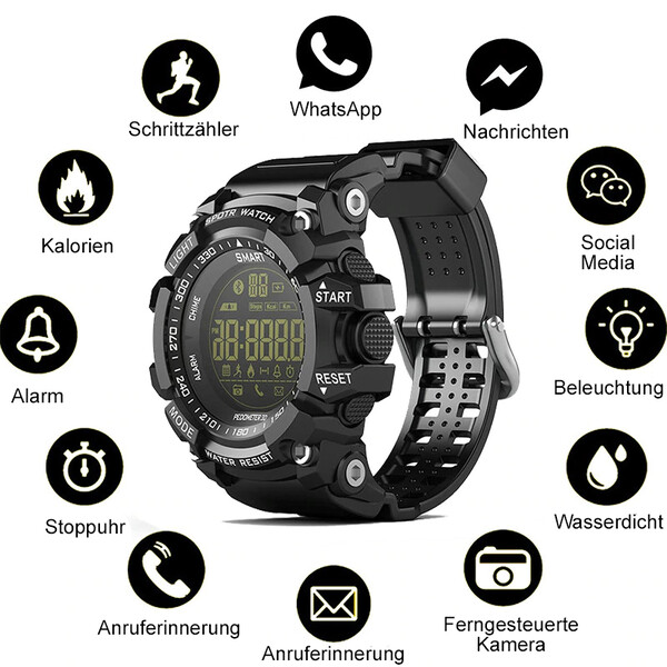 Wasserdichte Smartwatch mit Fitnesstracker und Bluetooth Rot