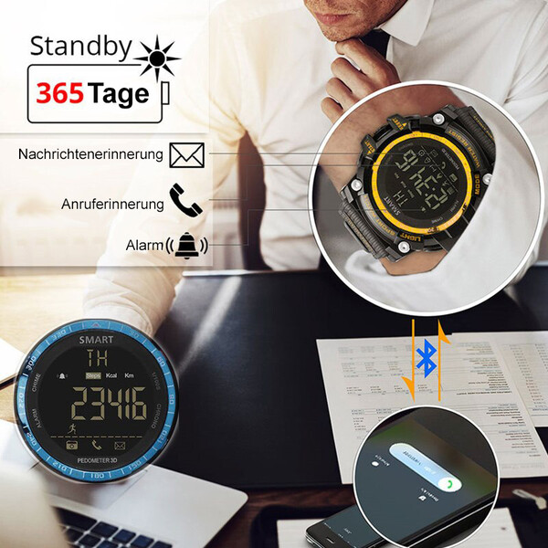 Wasserdichte Smartwatch mit Fitnesstracker und Bluetooth Blau