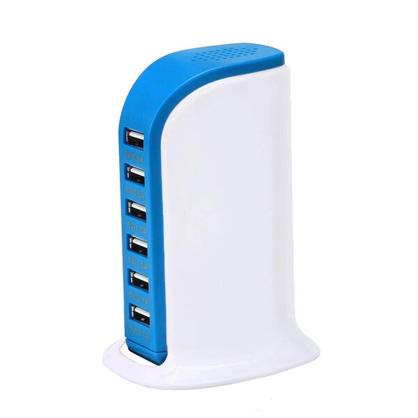 6-Port USB-Lade-Adapter Blau mit 1m Micro USB Kabel