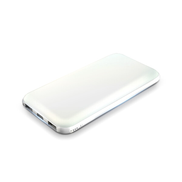Gummi-Powerbank 12.000 mAh mit 2 USB-Steckplätzen Weiß/Weiß