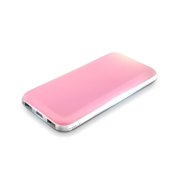 Gummi-Powerbank 12.000 mAh mit 2 USB-Steckplätzen Pink/Weiß