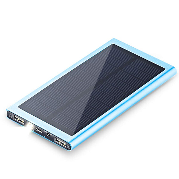 Ultraslim Solarpowerbank mit 20.000mAh Blau mit 1m Micro USB Kabel
