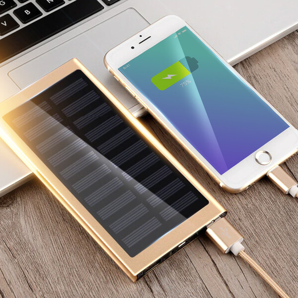 Ultraslim Solarpowerbank mit 20.000mAh Silber mit 1m Micro USB Kabel