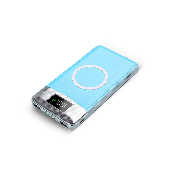 QI-Powerbank für drahtloses Laden mit 20000mAh Blau mit 1m Micro USB Kabel