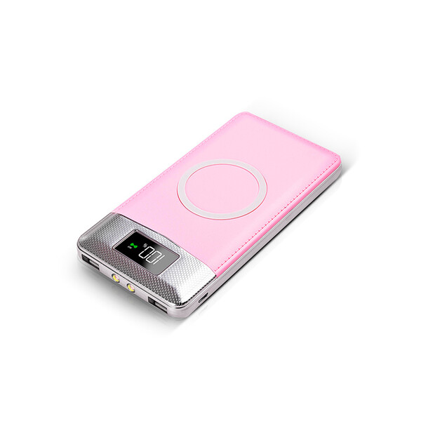 QI-Powerbank für drahtloses Laden mit 20000mAh Pink mit 1m Micro USB Kabel