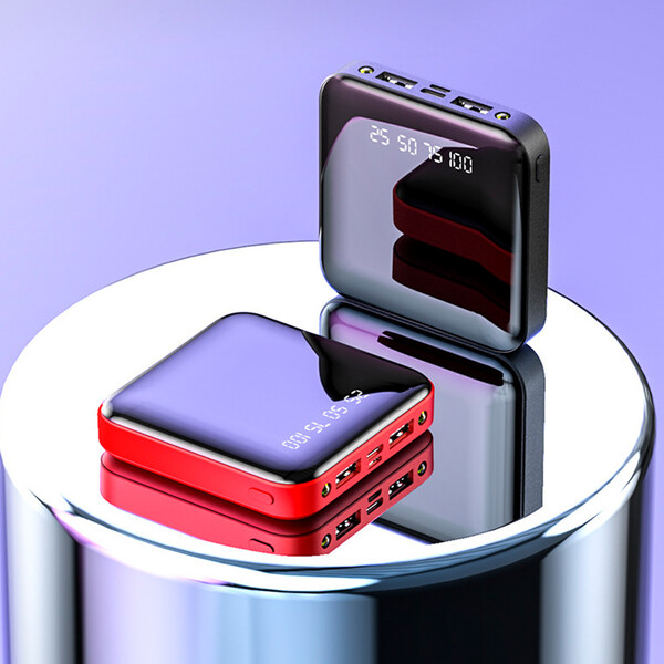 20.000mAh Mini Powerbank mit 2 USB in Schwarz mit 1m Micro USB Kabel
