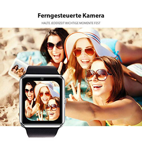 Moderne Smartwatch mit Edelstahlgehäuse Schwarz mit 32GB Micro SD Karte