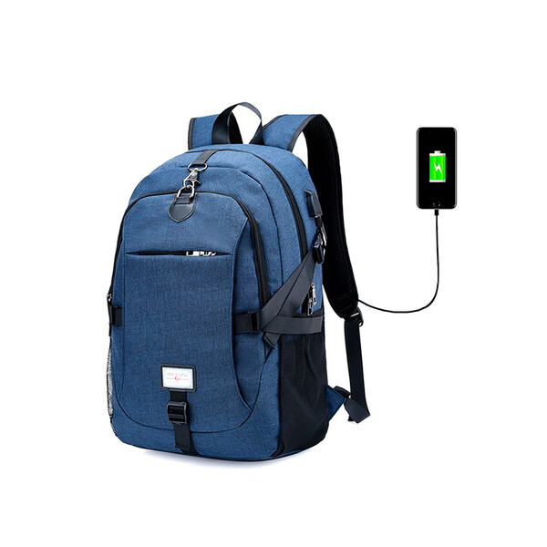 Rucksack mit USB Anschluss Blau Mit 1m Micro USB Kabel