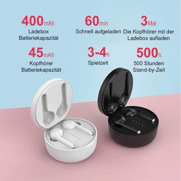 Bluetooth Inear-Kopfhörer mit Ladebox und Siri-Spachassistent Weiß