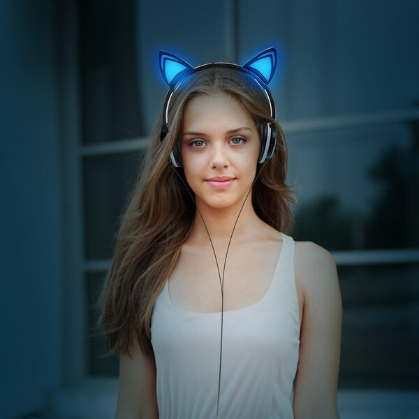 Katzenohren Kopfhörer mit Noise-Cancelling und weicher Polsterung Blau