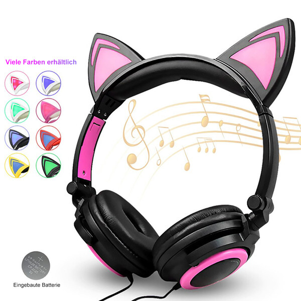 Katzenohren Kopfhörer mit Noise-Cancelling und weicher Polsterung Schwarz/Weiß