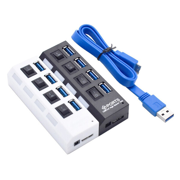 4-Slot 3.0 USB-Hub mit engergiesparendem Schalter Weiß