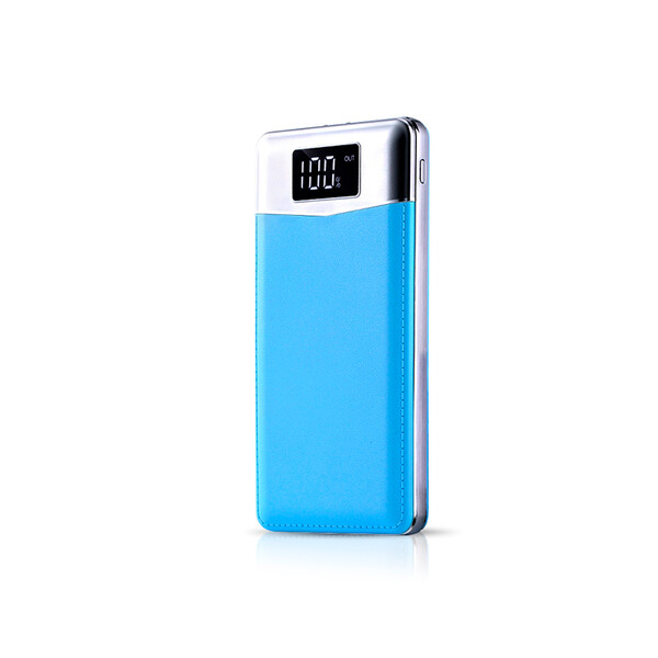 20000 mAh Powerbank mit Lederlook Blau mit 1m Micro USB Kabel